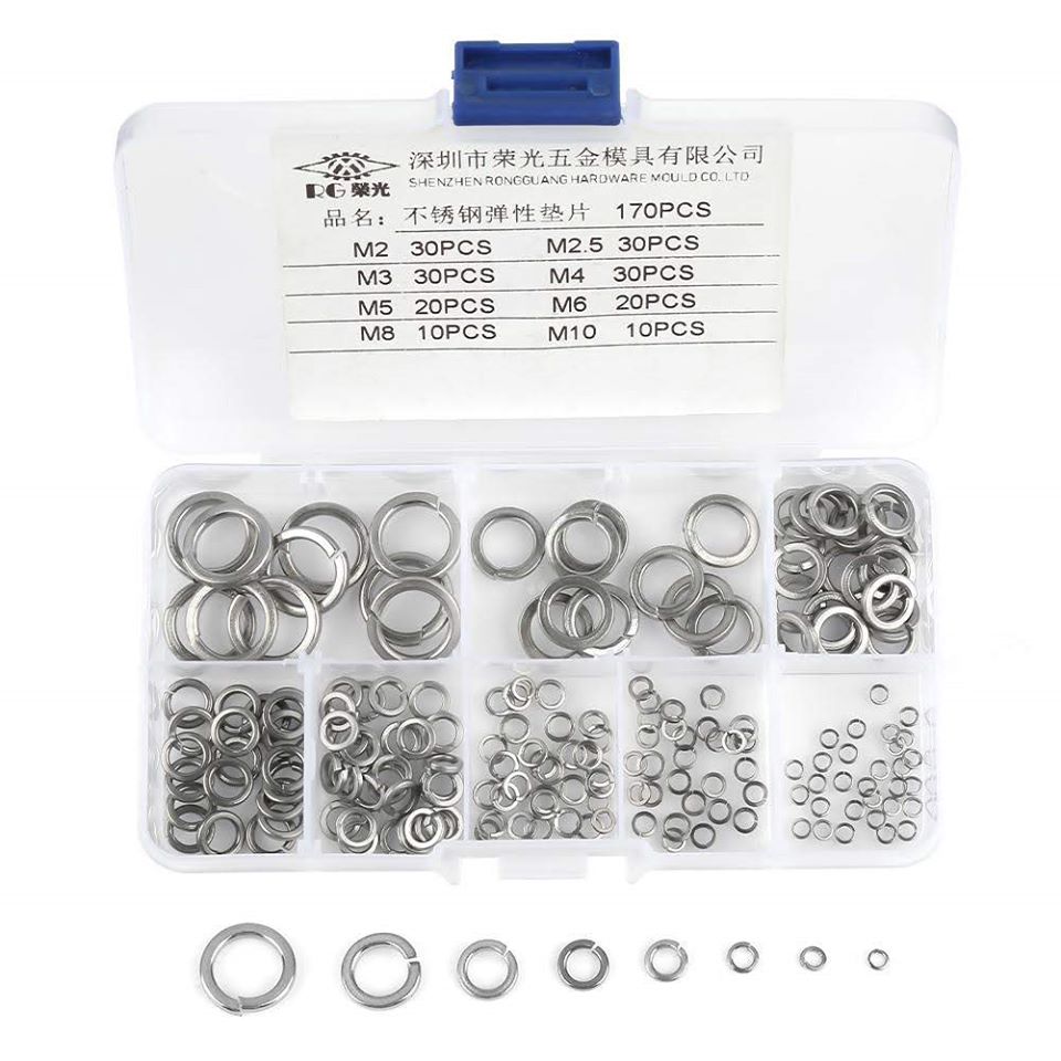 รหัสสินค้า 078 แหวนสปริงแสตนเลส ขนาด 2 mm – 10 mm จำนวน 180 ชิ้น