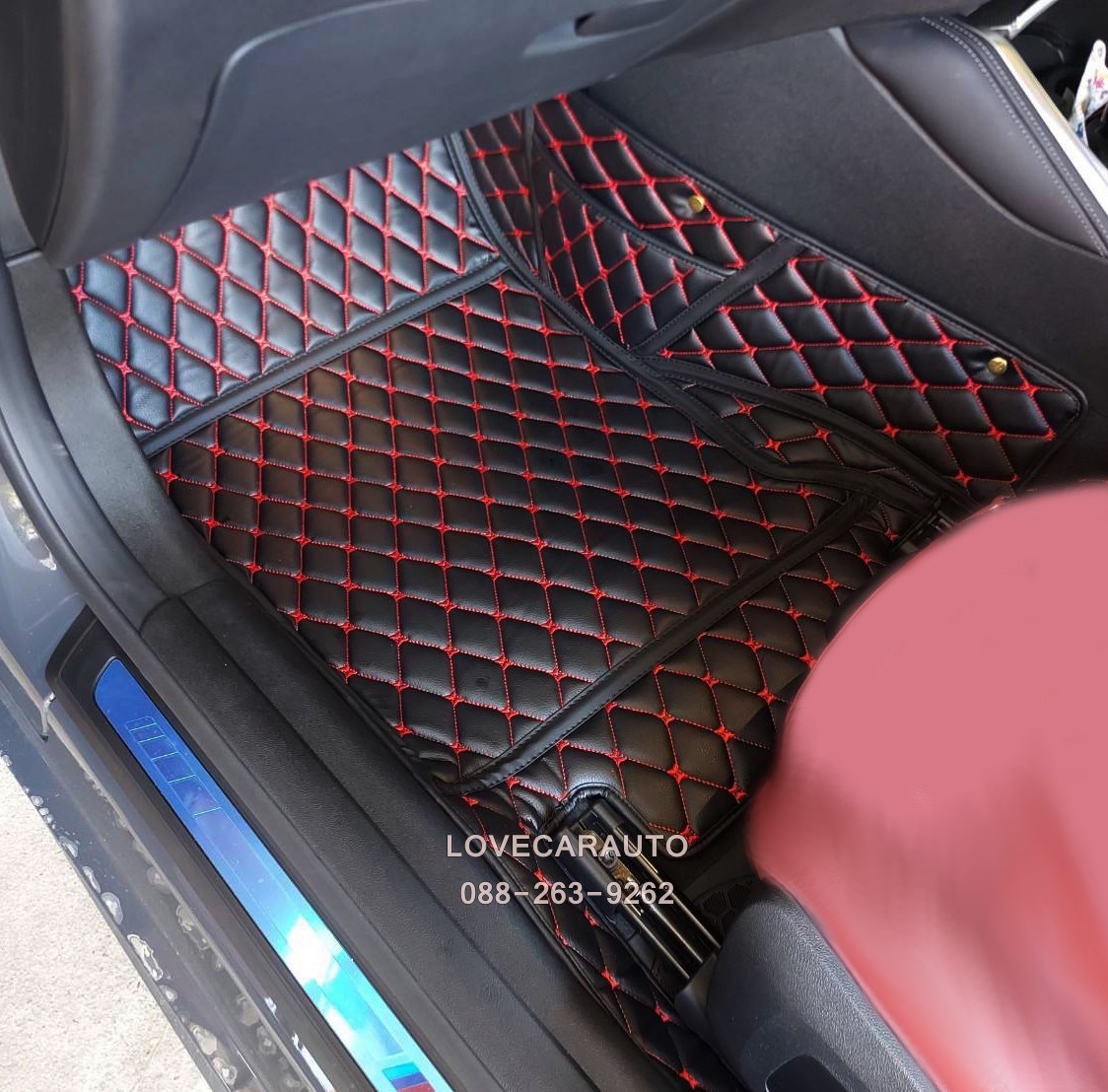 พรมปูพื้นรถยนต์ 6D BMW 430i 2022 สีดำด้ายแดง เต็มคัน