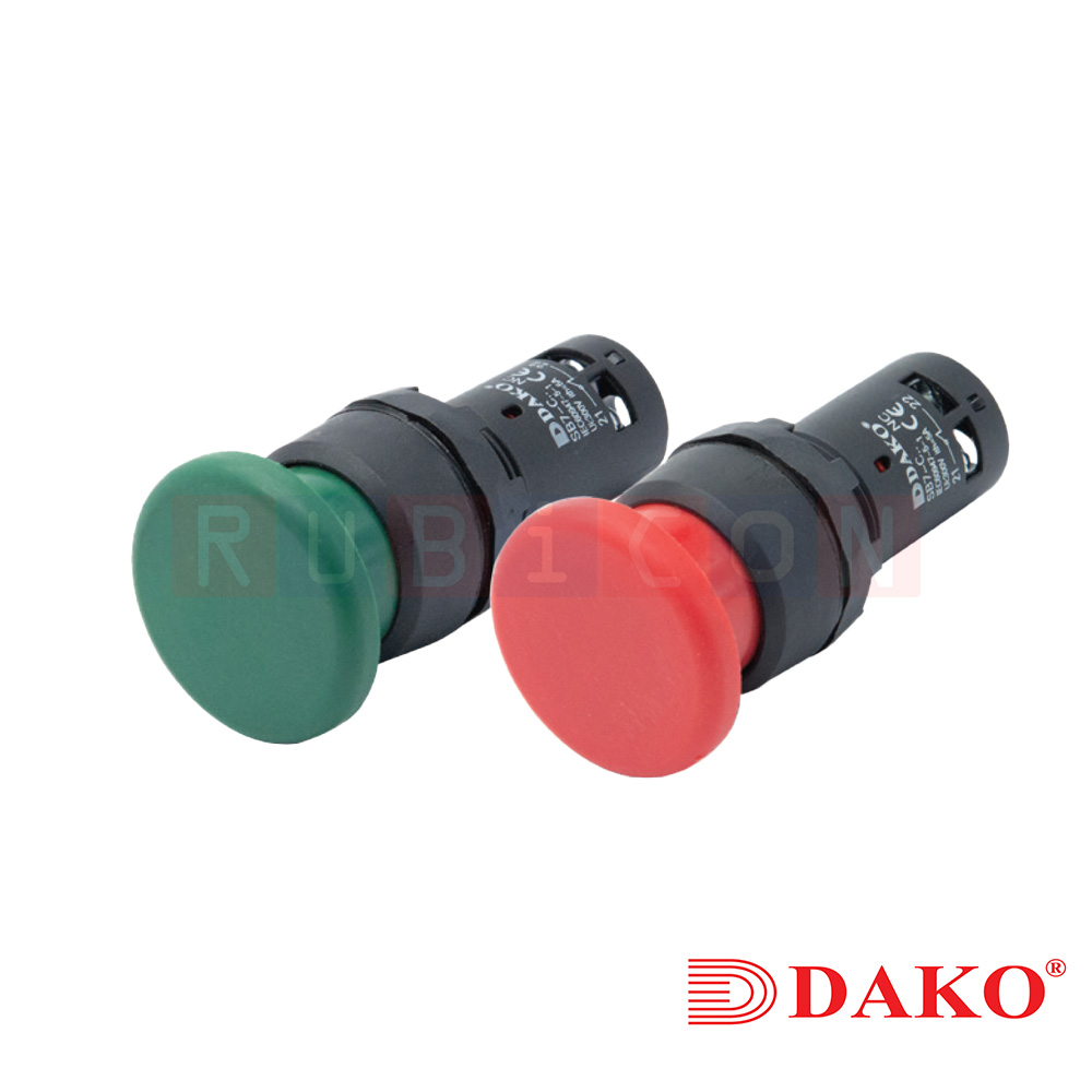 "DAKO" SB7-CCG5 สวิทช์หัวเห็ด กดปล่อย 1A1B CONTACT 1NO+1NC สีเขียว (GREEN) (MUSHROOM HEAD MOMENTARY)