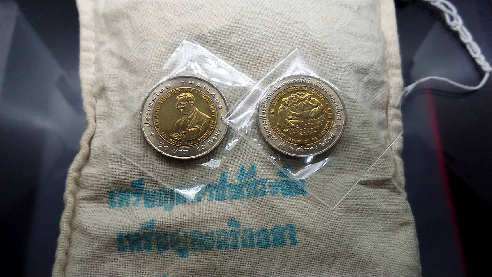 เหรียญยกถุง 100 เหรียญ 10 บาท สองสี ที่ระลึกการพัฒนาอย่างยั่งยืนเพื่ออนาคตมั่นคง ปี 2538 ไม่ผ่านใช้