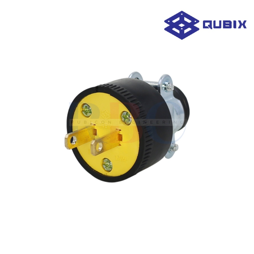 "QUBIX" P1723 ปลั๊กยางตัวผู้มีแคล้มรัด (2 ขา) 2P 2W 20A 125VAC