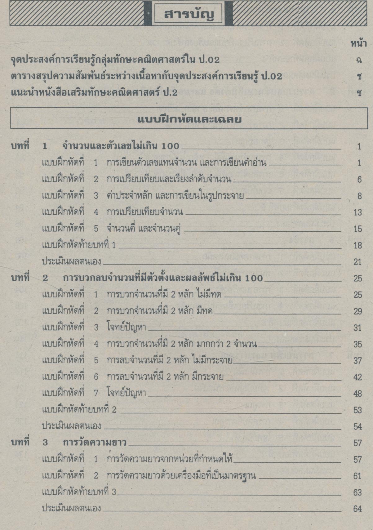 แผนการสอน กลุ่มทักษะคณิตศาสตร์ ป.2