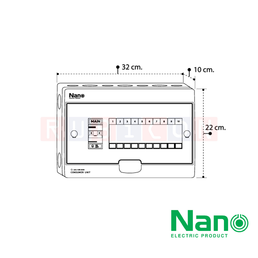 Nano Electric® CM50-10 ตู้คอนซูเมอร์ยูนิต SHIHLIN/NANO เมน+10ช่อง ( พร้อมเมน 50 A) ( 1 ชิ้น/กล่อง )