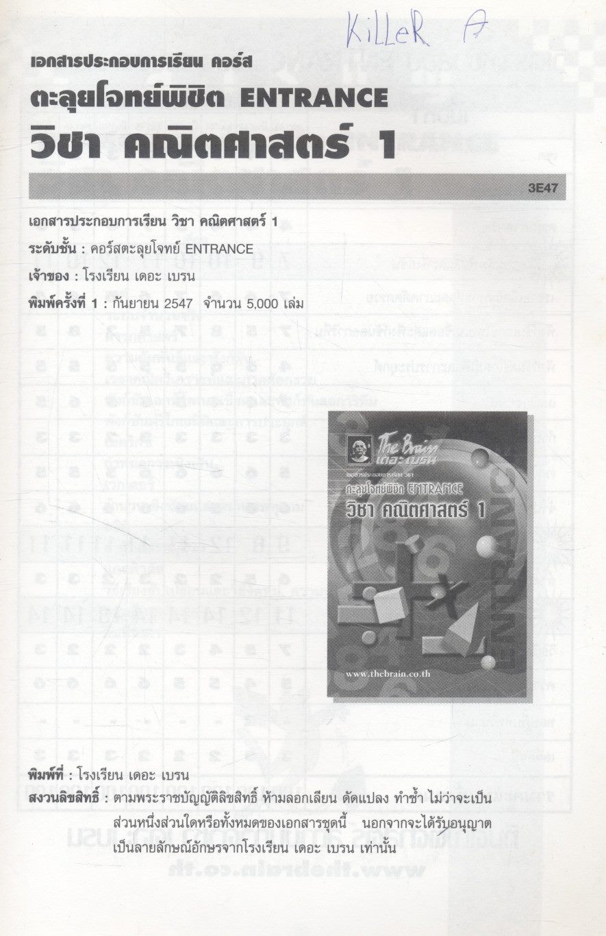 The Brain เดอะ เบรน เอกสารประกอบการเรียน คอร์ส ตะลุยโจทย์พิชิต ENTRANCE วิชา คณิตศาสตร์ 1