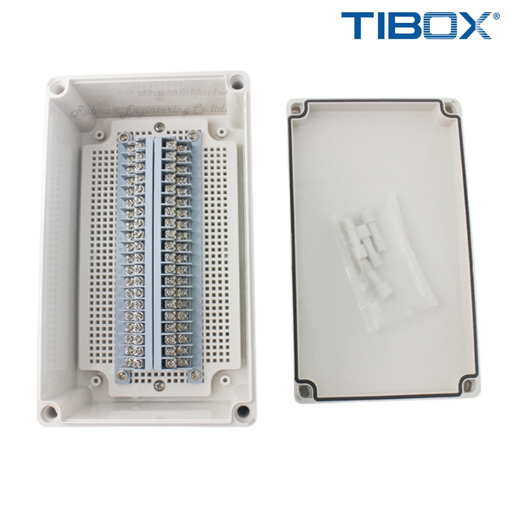 TIBOX TJ-40P-S กล่องพลาสติก พร้อมเทอร์มินอลบล็อก (Plastic Terminal Block Box IP66) 40Pole 10A Size : 250x150x100 mm.