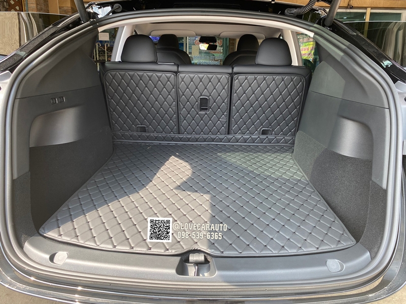 พรมปูพื้นรถยนต์ Tesla ModelY สีดำด้ายดำ เต็มคัน