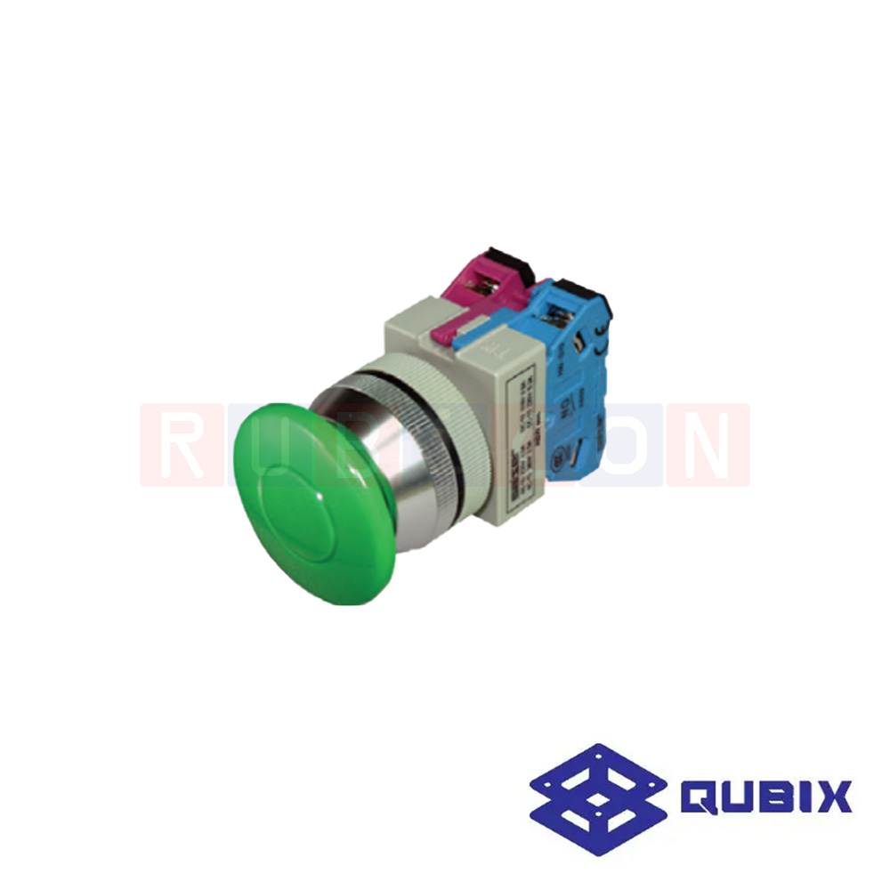 QUBIX SA3-MM11-G สวิตช์กด ดอกเห็ด กดเด้งกลับ สีเขียว (GREEN) CONTACT 1NO+1NC (CONTROL SWITCHES : Ø30 MM.)