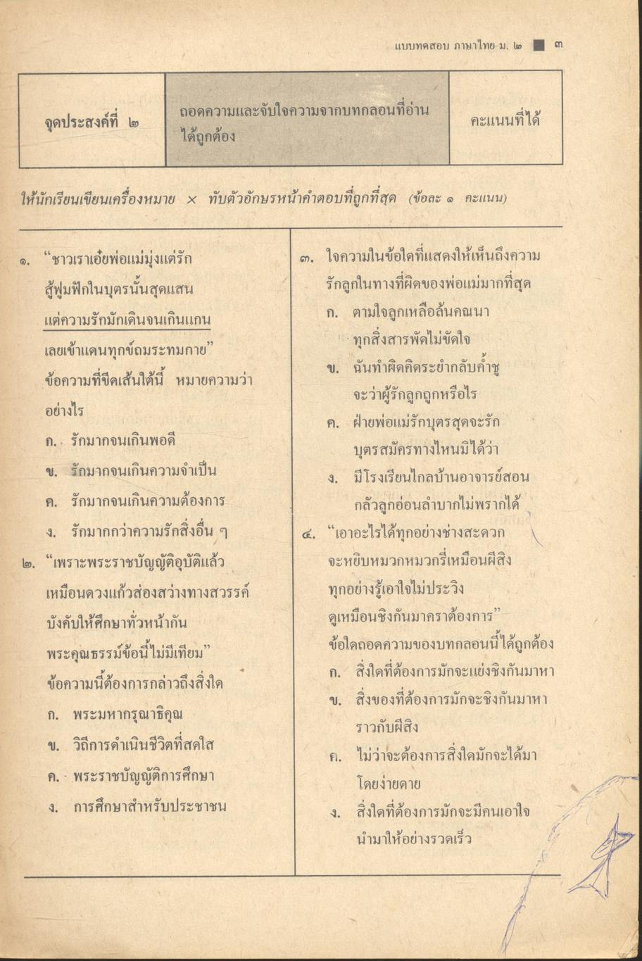 แบบทดสอบประเมินผลตามจุดประสงค์การเรียนรู้ ภาษาไทย ม.๒ ท ๒๐๓ ท ๒๐๔ (ไม่มีเฉลยในเล่ม)