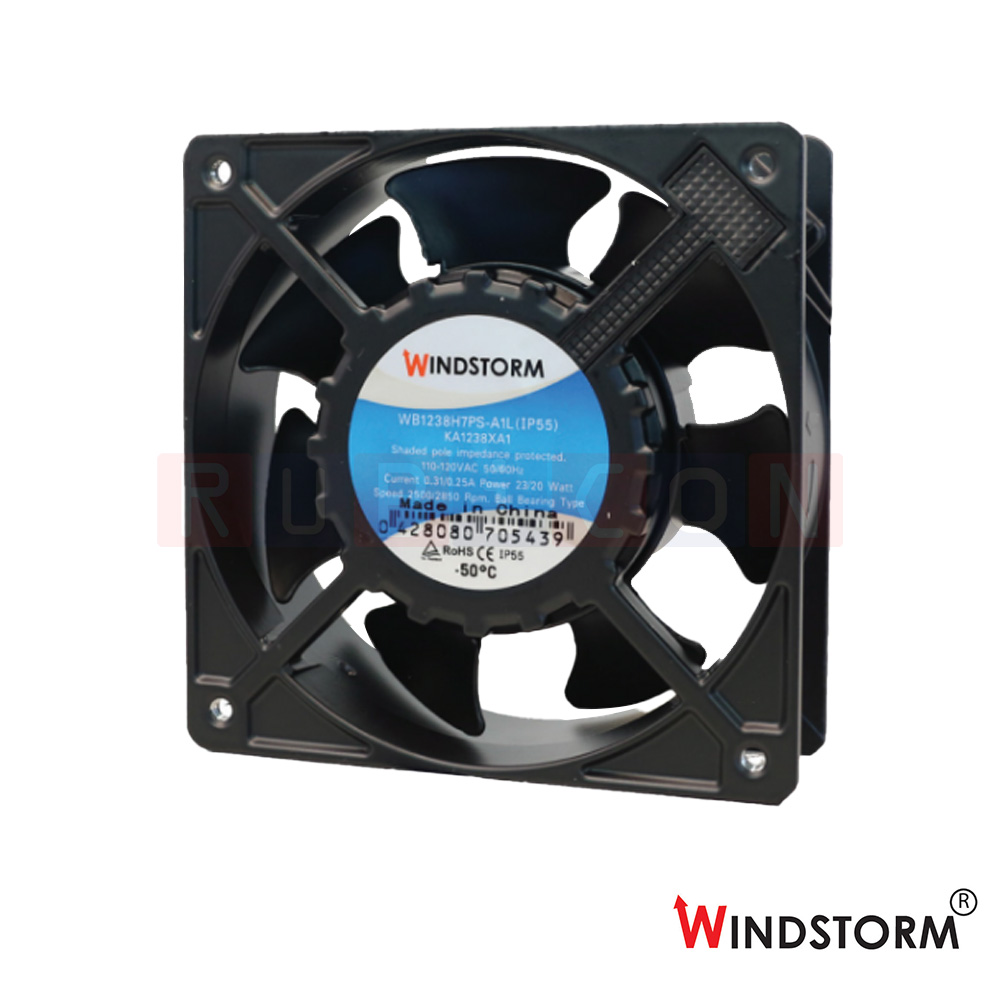 "WINDSTORM" WB1238H7PS-A1L-G พัดลมระบายอากาศ แบบลูกปืนกันน้ำ 4.5" 110-120VAC