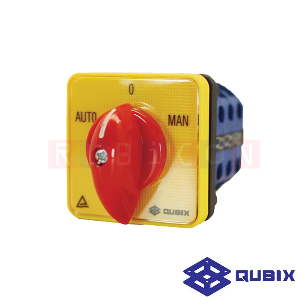 QUBIX SA16-3-3/61027-B03E สวิตช์สับเปลี่ยนสองทางมีตำแหน่งปิด 3P 16A 3kW / 5.5kW ขนาด 48×48มม. (CHANGE OVER SWITCHES WITH OFF)