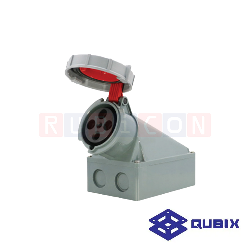 QUBIX AJ-1342 ปลั๊กพาวเวอร์ตัวเมียติดลอยกันน้ำ 4 ขา 3P+E 63A 380-415V 6H IP67