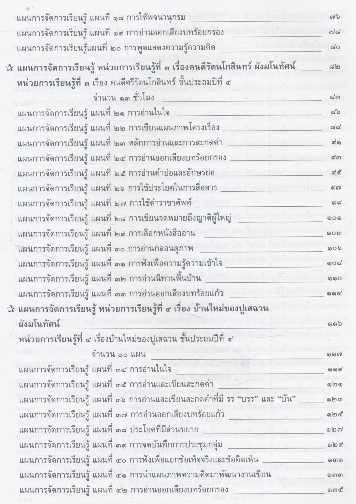 แผนการจัดการเรียนรู้ (รายชั่วโมง) กลุ่มสาระการเรียนรู้ภาษาไทย ชั้นประถมศึกษาปีที่ ๔ ภาคเรียนที่ ๑