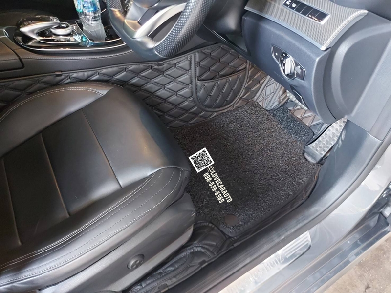 พรมปูพื้นรถยนต์ Benz E350e W213 สีดำด้ายดำ + ไวนิลสีดำ