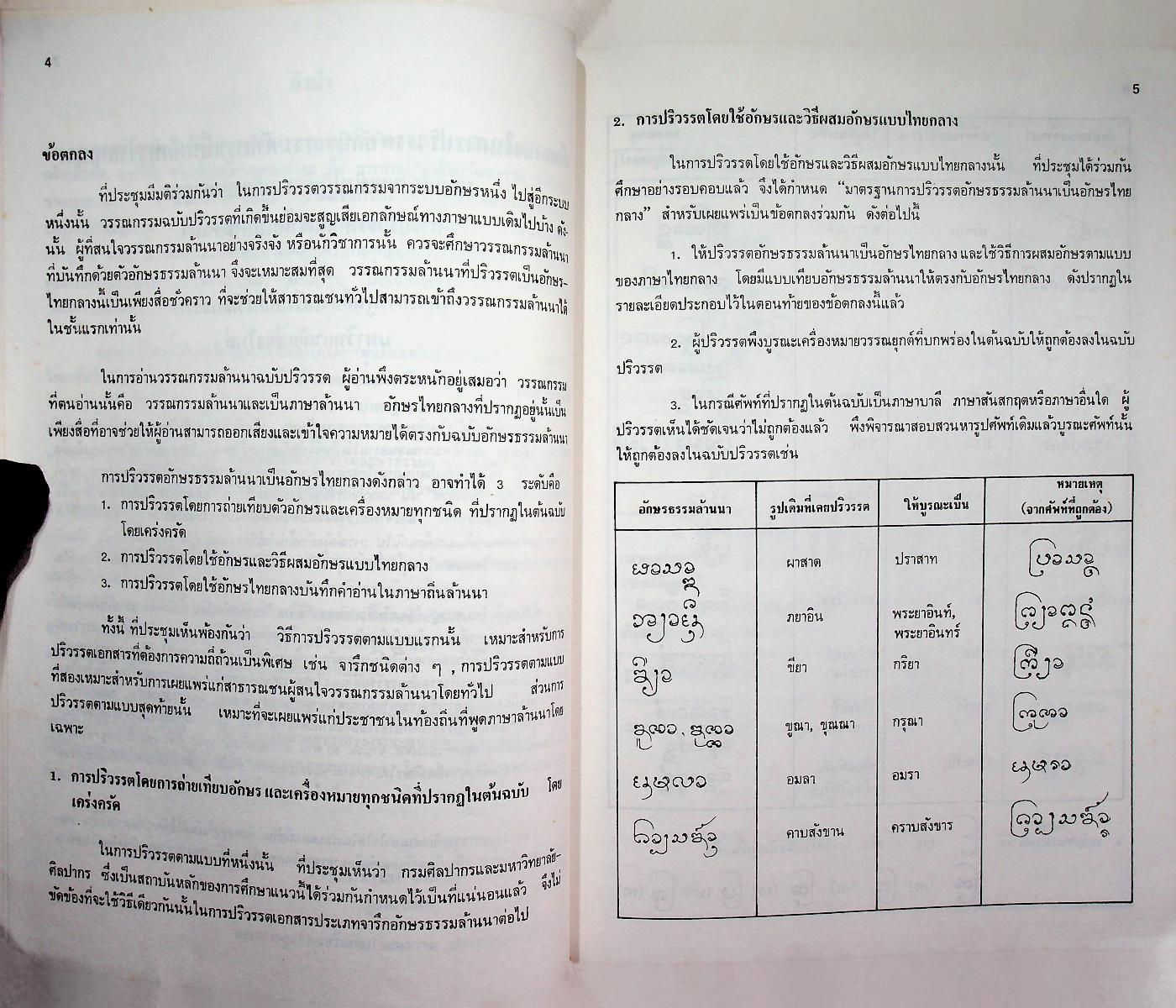 ข้อตกลงในการปริวรรต อักษรธรรมล้านนาเป็นอักษรไทยกลาง