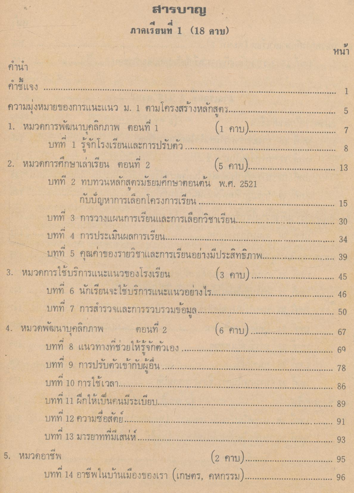 คู่มือแนะแนว ม.1 ตามหลักสูตรมัธยมศึกษาตอนต้น 2521