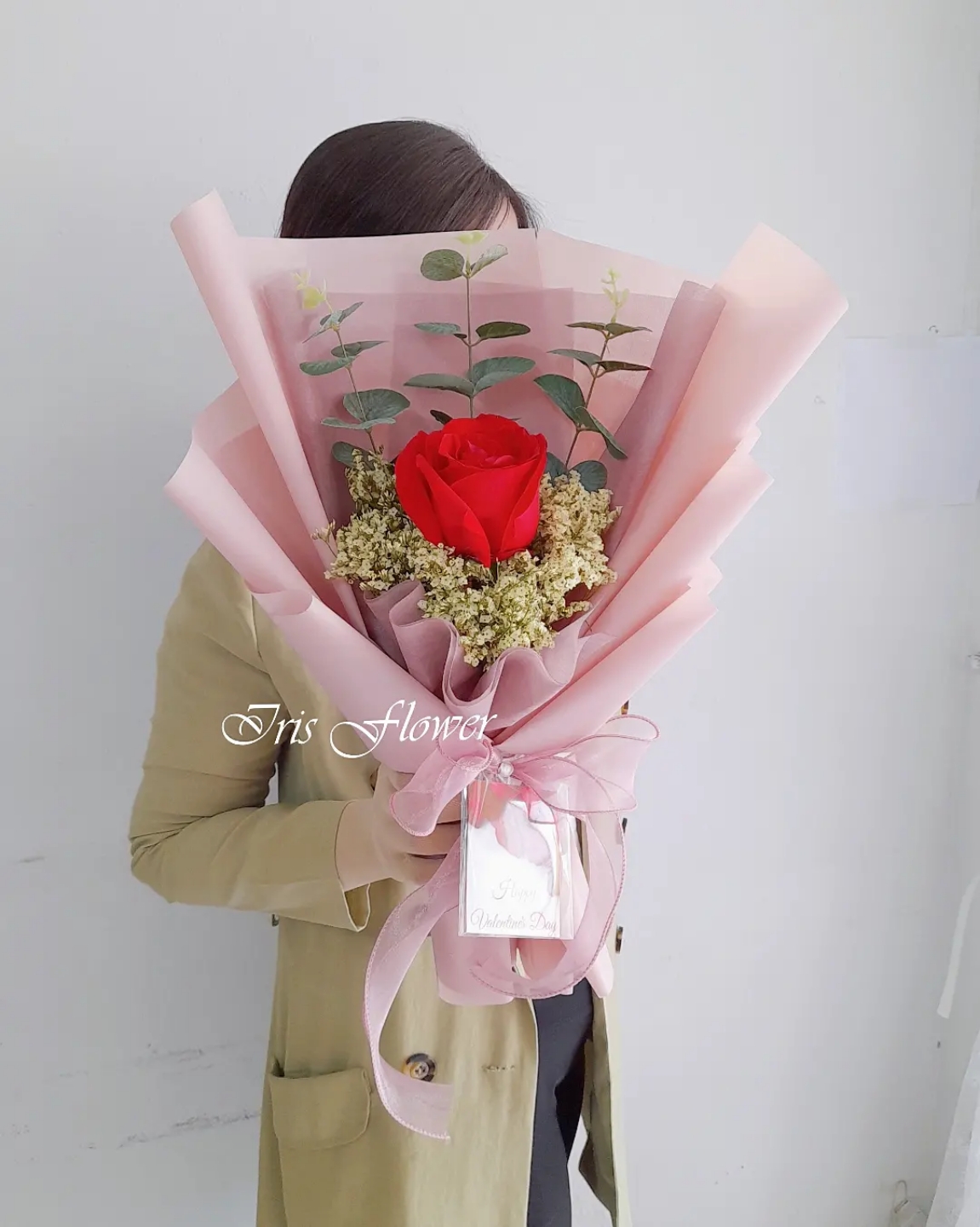 ช่อดอกกุหลาบ 1 ดอก (ชมพูกะปิ)