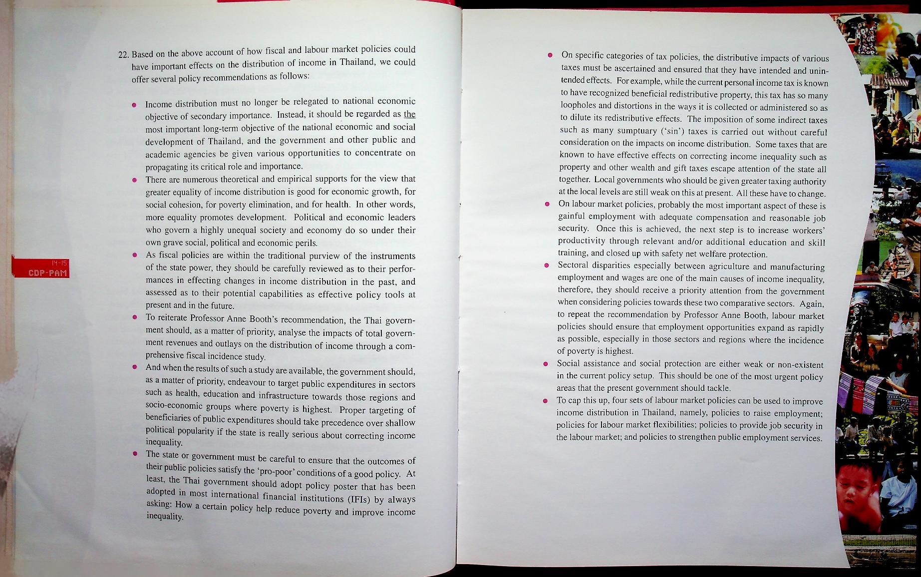 IMPACTS OF FISCAL AND LABOUR MARKET POLICIES ON INCOME DISTRIBUTION: LESSONS FOR THAILAND