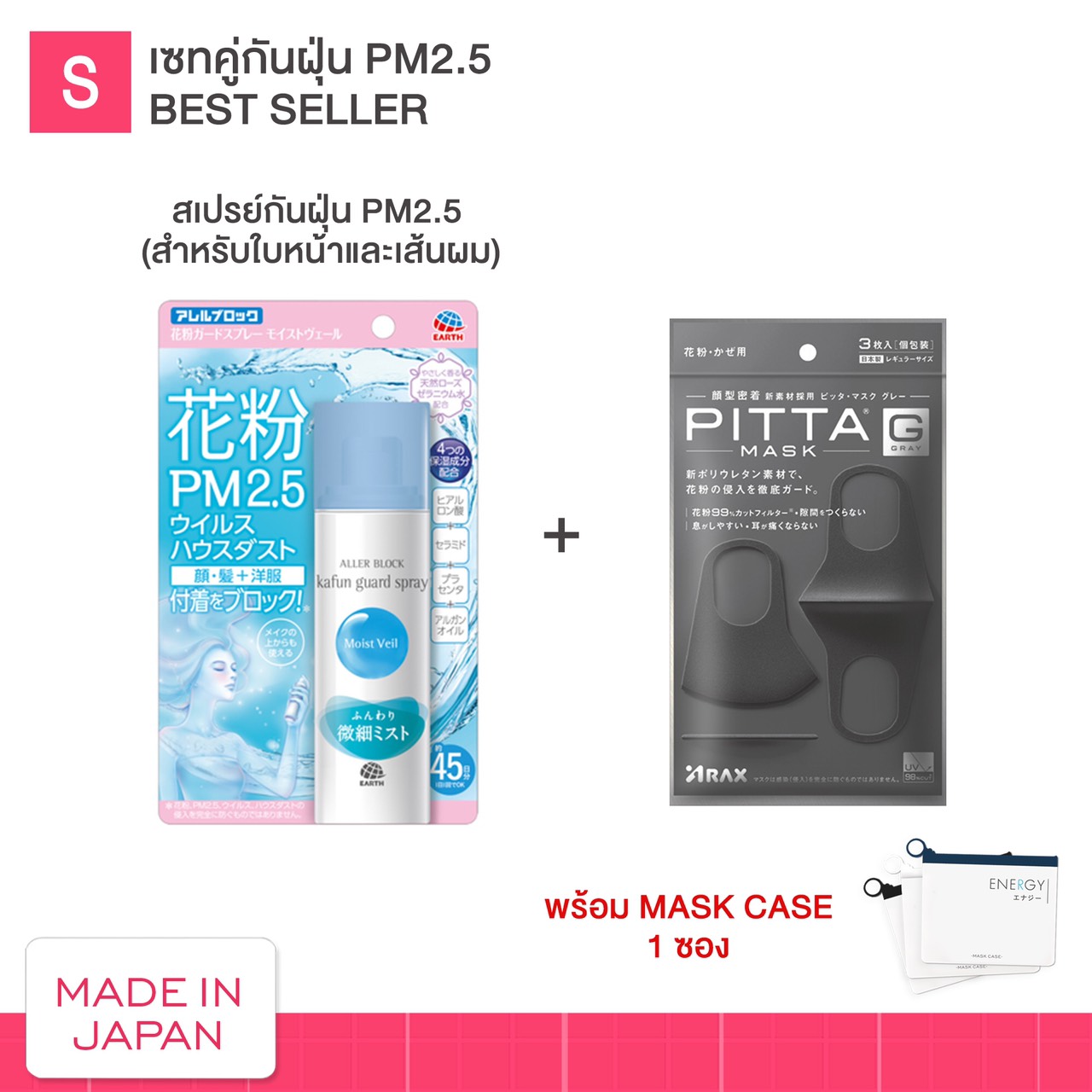 ใหม่!! เซทกันฝุ่น PM2.5 สเปรย์ x ผ้าปิดปาก PITTA MASK