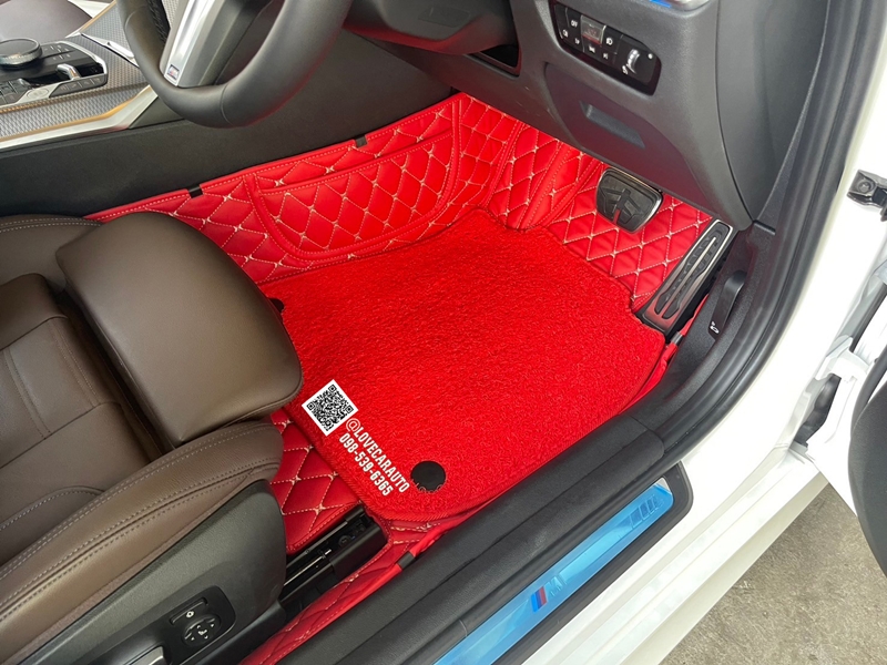 พรมปูพื้นรถยนต์ 6D Bmw 330e G20 สีแดงสด+ไวนิลสีแดง