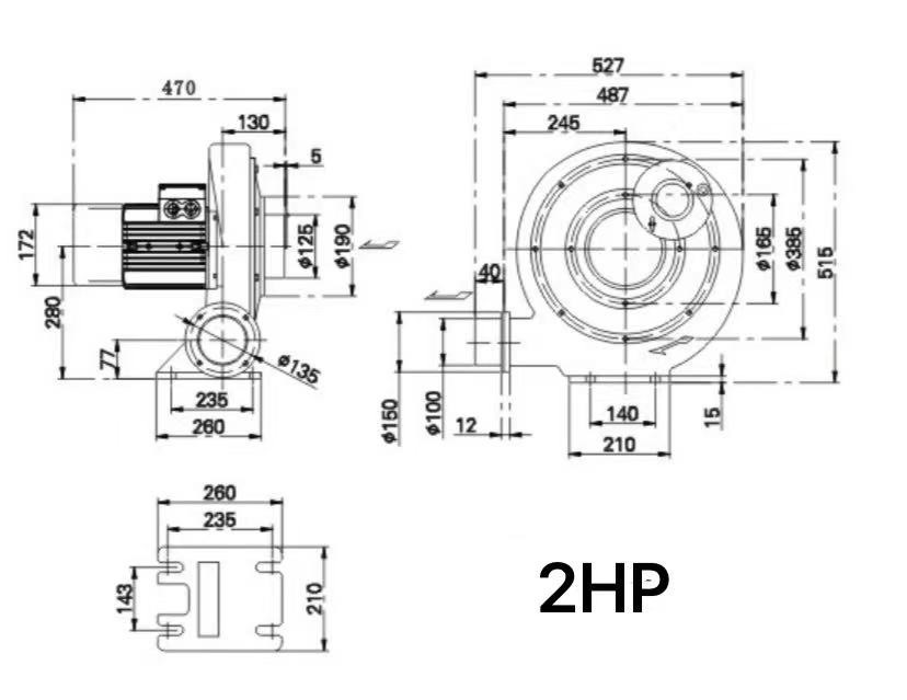 Industrial Centrifugal Fan (Heat) พัดลมโบลเวอร์สำหรับดูดอากาศร้อน 200 องศา 2HP 380V ใช้ในงานอบร้อนหรือเป่าแห้ง