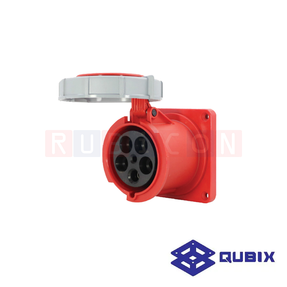 QUBIX AJ-4352 ปลั๊กพาวเวอร์ตัวเมียฝังหน้าตรงกันน้ำ 5 ขา 3P+N+E 63A 220-415V 6H IP67