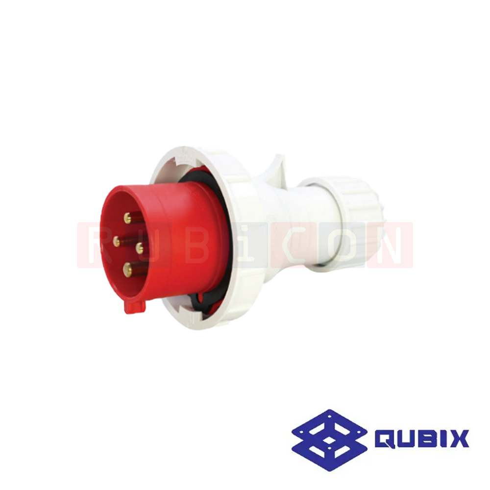 QUBIX AJ-0242 ปลั๊กพาวเวอร์ตัวผู้กลางทางกันน้ำ 4 ขา 3P+E 32A 380-415V 6H IP67