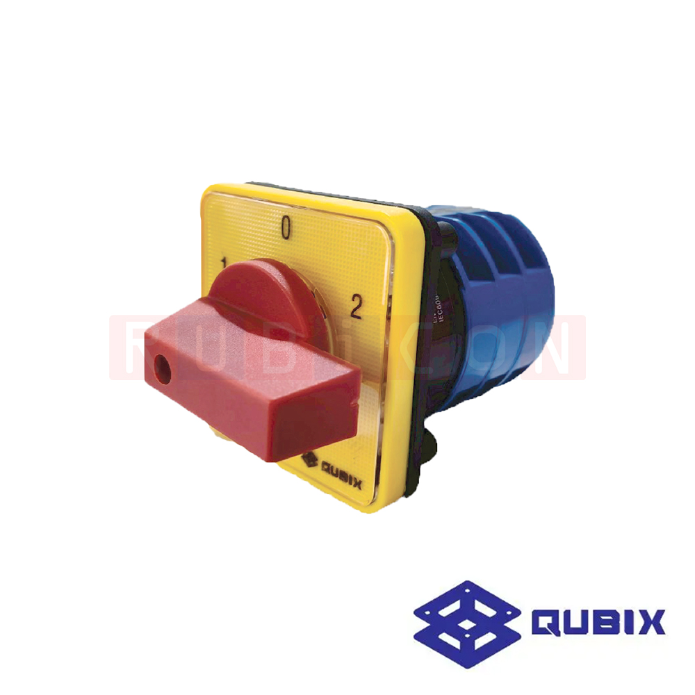 QUBIX SA25-3-3/61027-B13 สวิตช์สับเปลี่ยนสองทางมีตำแหน่งปิด 3P 32A 5.5kW / 11kW ขนาด 64x64มม. (CHANGE OVER SWITCHES WITH OFF)