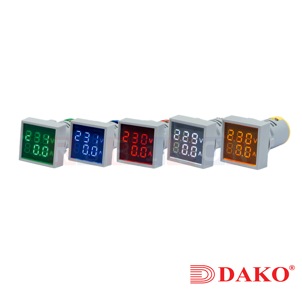 "DAKO" AD22-22VAMS-Y มิเตอร์วัด โวลท์และแอมป สีเหลือง (YELLOW) (VOLTAGE & AMP INDICATOR)
