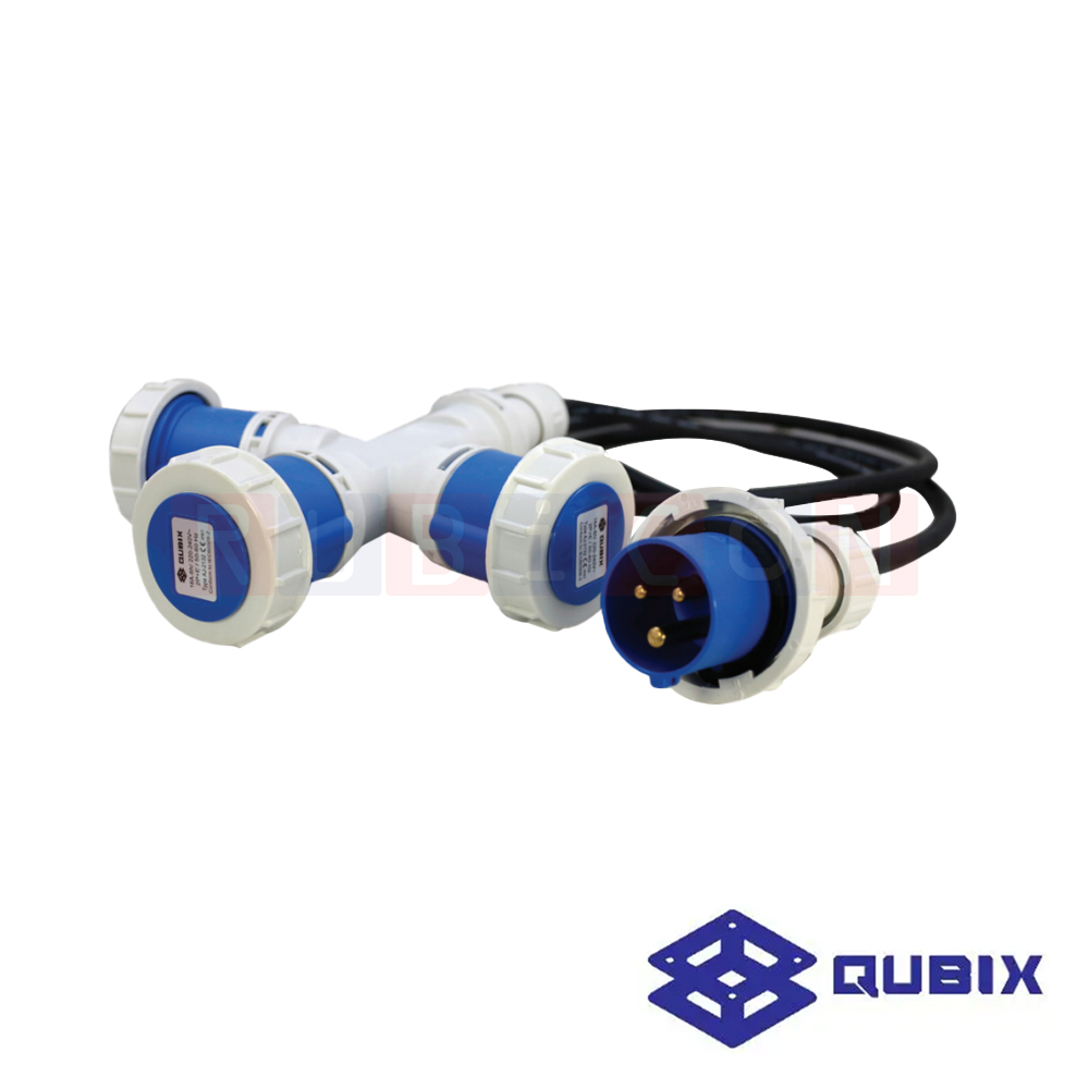 QUBIX AJ-10132-C (With 2m. cable) ปลั๊กพาวเวอร์เต้ารับสามทางกันน้ำ 3 ขา 2P+E 16A 220-240V 6H IP67