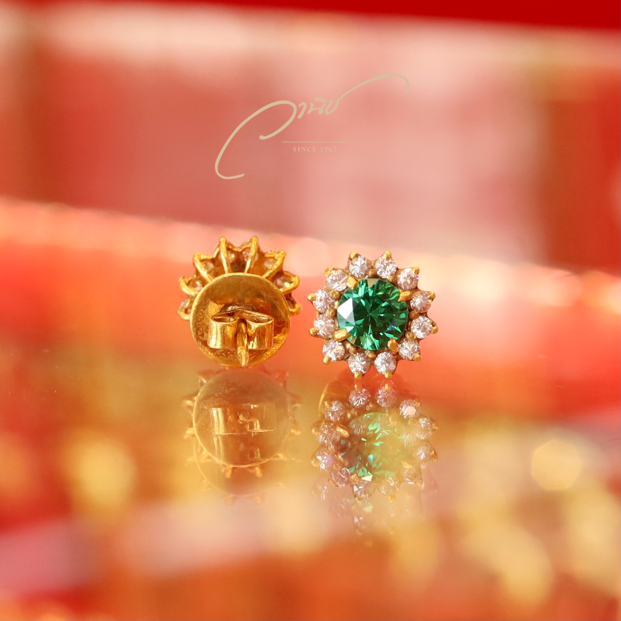 ต่างหูทองคำล้อมพลอย #งานสั่งทำหลุดจำนำราคาพิเศษ