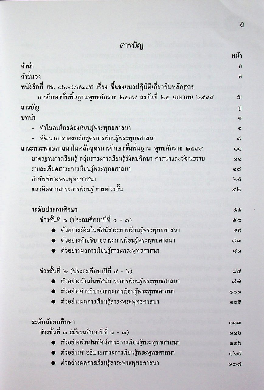 การจัดสาระการเรียนรู้พระพุทธศาสนา กลุ่มสาระการเรียนรู้สังคมศึกษา ศาสนาและวัฒนธรรม ตามหลักสูตรการศึกษาขั้นพื้นฐาน พุทธศักราช ๒๕๔๔