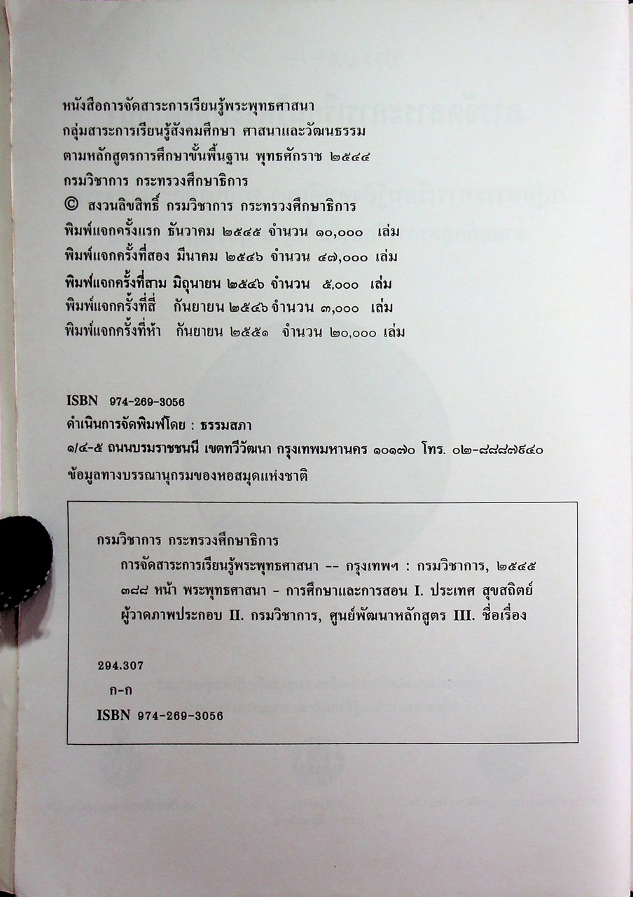 การจัดสาระการเรียนรู้พระพุทธศาสนา กลุ่มสาระการเรียนรู้สังคมศึกษา ศาสนาและวัฒนธรรม ตามหลักสูตรการศึกษาขั้นพื้นฐาน พุทธศักราช ๒๕๔๔