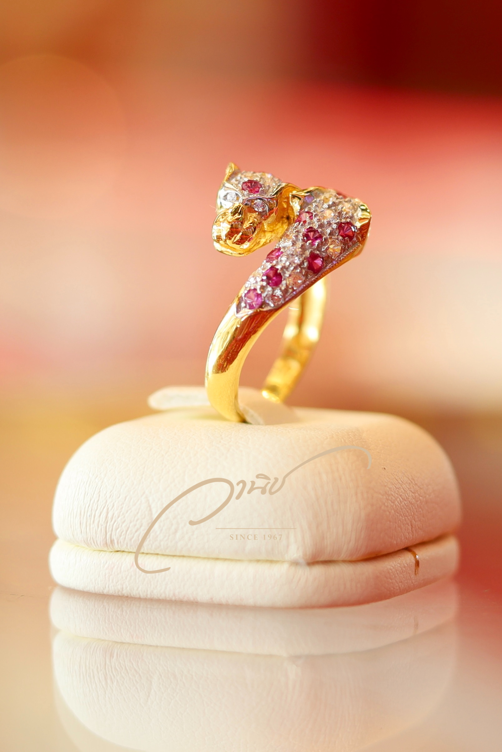 แหวนทองคำหัวเสือคู่ฝังพลอย DOUBLE TIGER HEAD RING✨🐆
