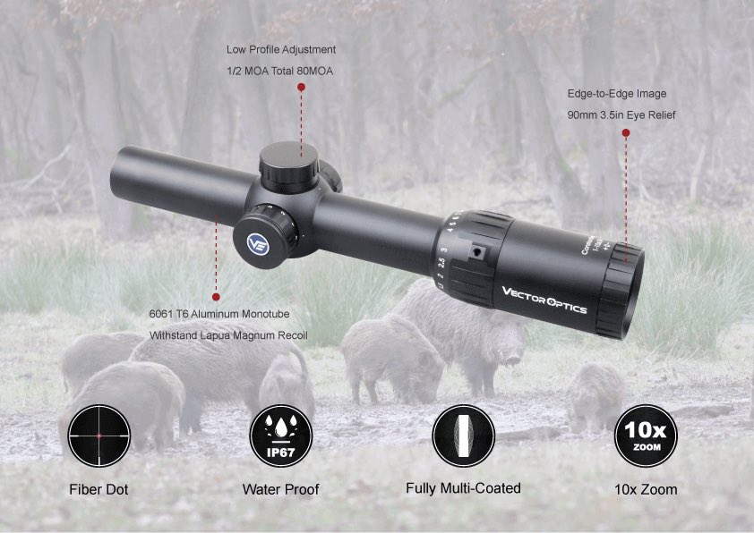 VECTOR OPTICS Constantine 1-10x24 Riflescope Fiber Dot Reticle