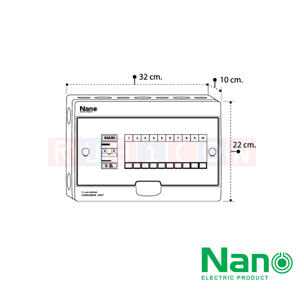 Nano Electric® CM63-10 ตู้คอนซูเมอร์ยูนิต SHIHLIN/NANO เมน+10ช่อง ( พร้อมเมน 63 A) ( 1 ชิ้น/กล่อง )