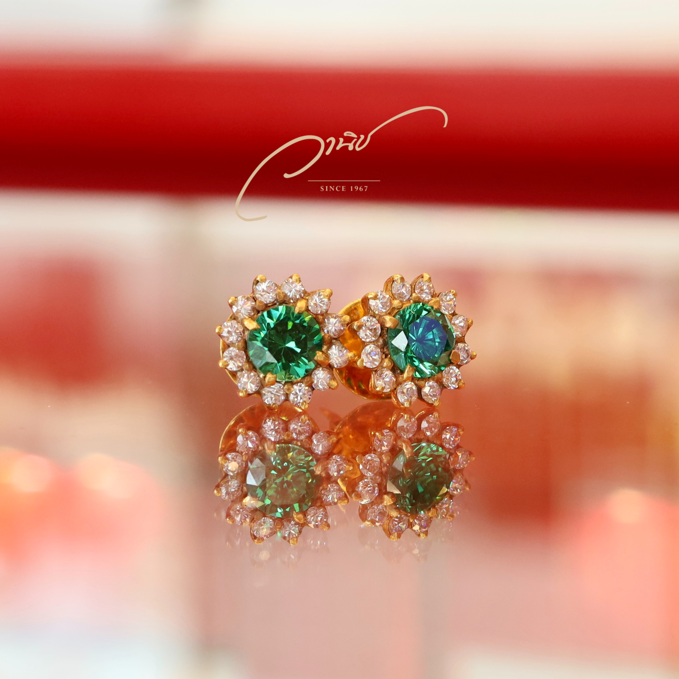 ต่างหูทองคำล้อมพลอย #งานสั่งทำหลุดจำนำราคาพิเศษ