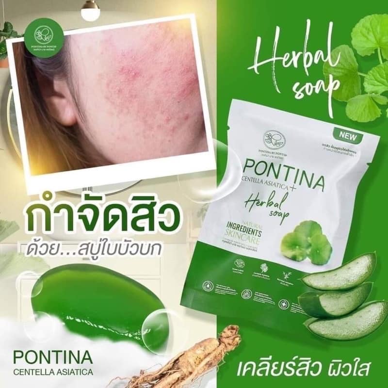 สบู่ใบบัวบกพรทิน่า Pontina Herbal Soap 27กรัม