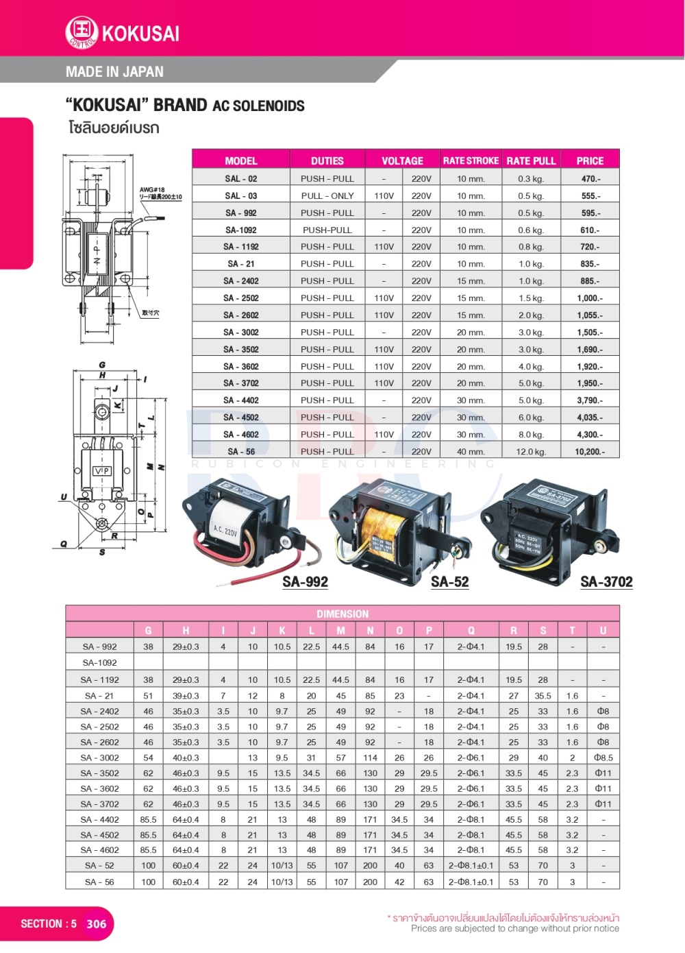 "KOKUSAI" SA-2402 110V โซลินอยด์เบรค (AC SOLENOIDS)