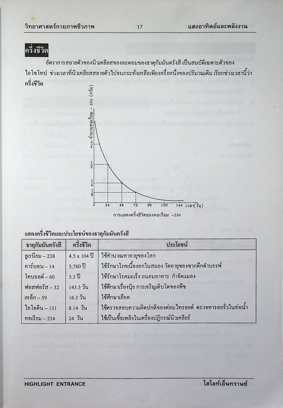 HIGHLIGHT ENTRANCE วิทยาศาสตร์กายภาพชีวภาพ เฉลยข้อสอบเข้ามหาวิทยาลัยเฉพาะบท แสงอาทิตย์และพลังงาน โลกแห่งแสงสี