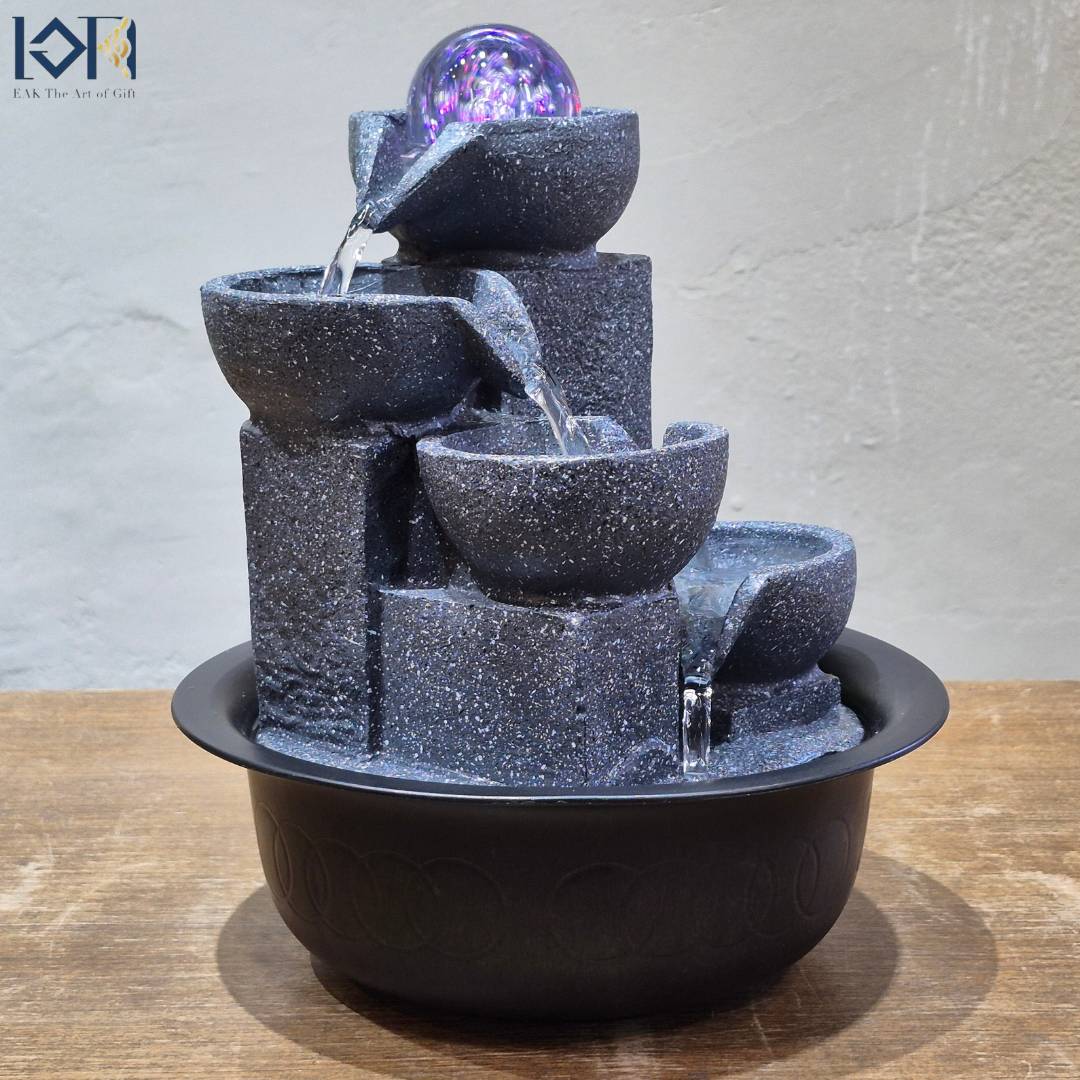 น้ำพุตั้งโต๊ะ รุ่น24512สีเทาเข้ม น้ำพุล้นตั้งโต๊ะทำงาน ตกแต่งบ้าน น้ำล้นเสริมฮวงจุ้ย น้ำตก ของขวัญมงคล