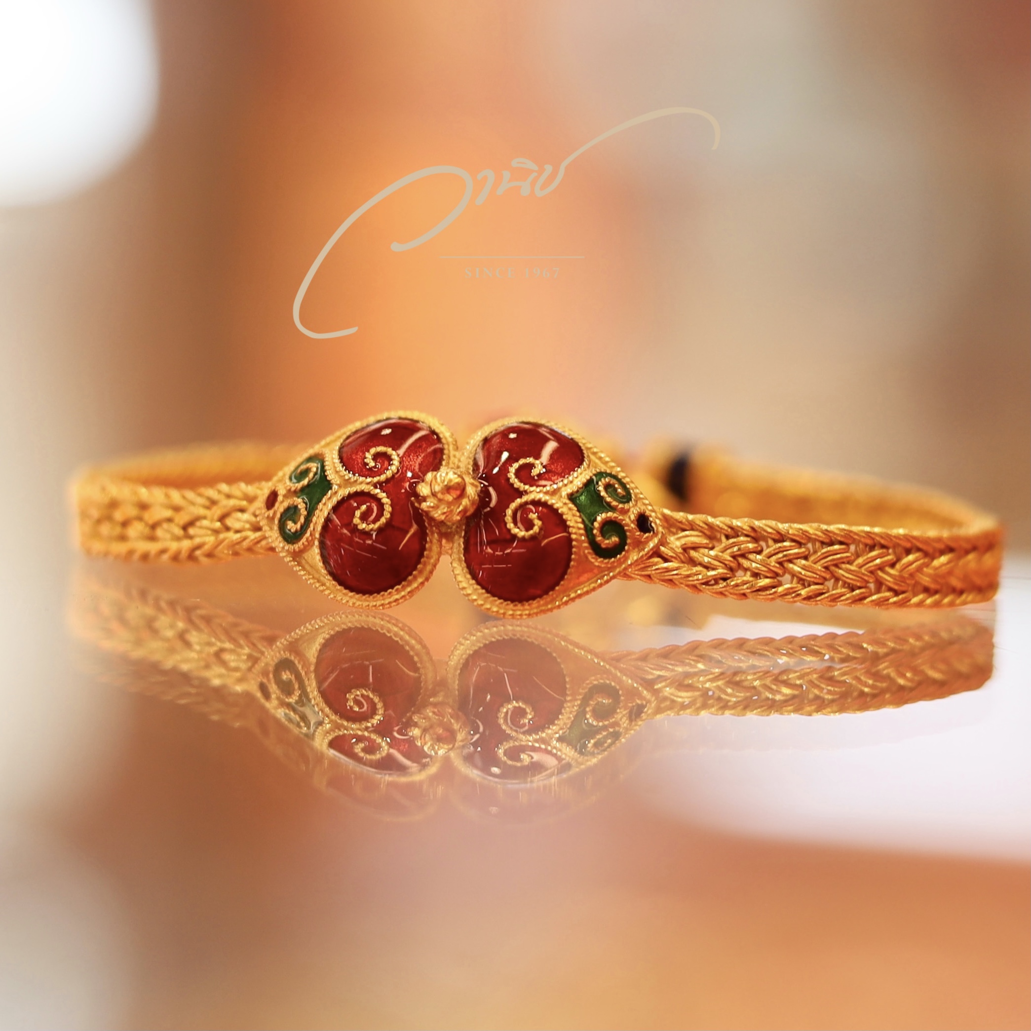 สร้อยข้อมือทองคำ 96.5% ลงยารูปหัวใจสีแดง (1บาท)