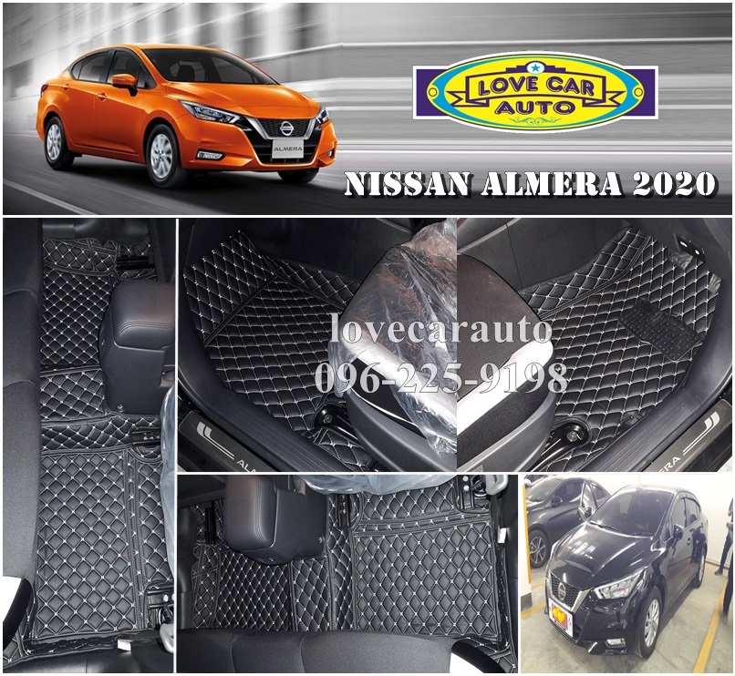 พรมรถยนต์ 6D สีดำด้ายครีม Nissan almera 2020