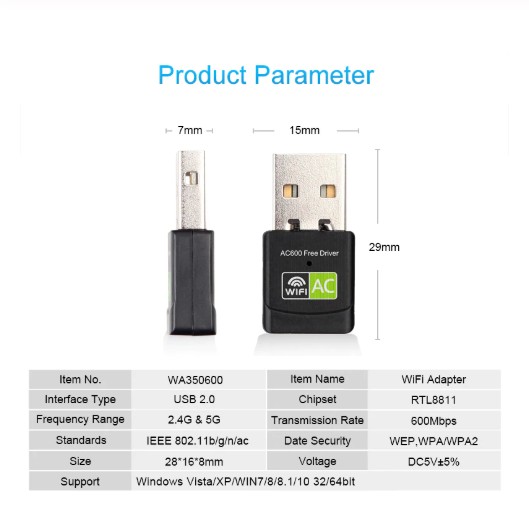 600 Mbps ตัวรับสัญญาณ WiFi USB Adapter ไม่ต้องติดตั้งไดร์เวอร์ Free Driver