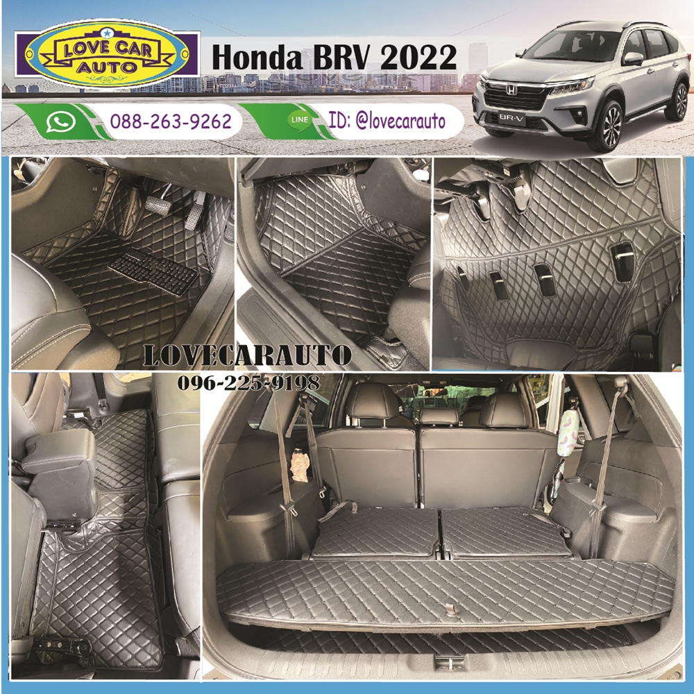 พรมปูพื้นรถยนต์ 6D Honda BRV 2022 สีดำด้ายดำ เต็มคัน 7ที่นั่ง