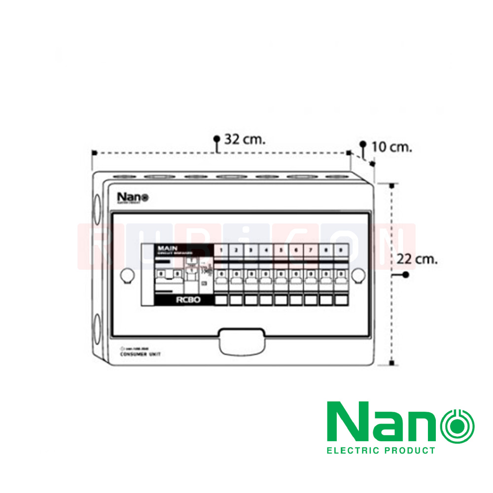 Nano Electric® CR50B-09 ตู้คอนซูเมอร์ยูนิต SHIHLIN/NANO เมน+9ช่อง ( พร้อมเมนกัดดูด 50 A+ลูกย่อย) ( 1 ชิ้น/กล่อง )
