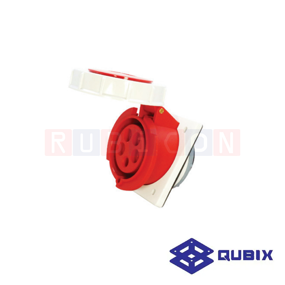 QUBIX AJ-3252 ปลั๊กพาวเวอร์ตัวเมียฝังหน้าเฉียงกันน้ำ 5 ขา 3P+N+E 32A 220-415V 6H IP67