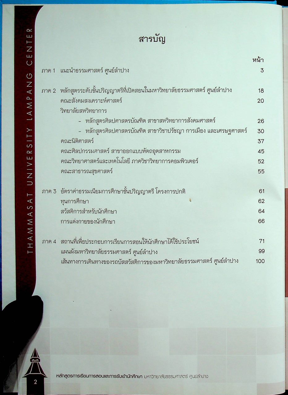 หลักสูตรการเรียนการสอนและการรับเข้านักศึกษา มหาวิทยาลัยธรรมศาสตร์ ศูนย์ลำปาง