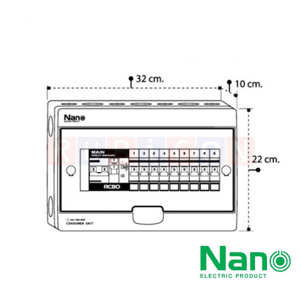 Nano Electric® CR50B-09 ตู้คอนซูเมอร์ยูนิต SHIHLIN/NANO เมน+9ช่อง ( พร้อมเมนกัดดูด 63 A+ลูกย่อย) ( 1 ชิ้น/กล่อง )