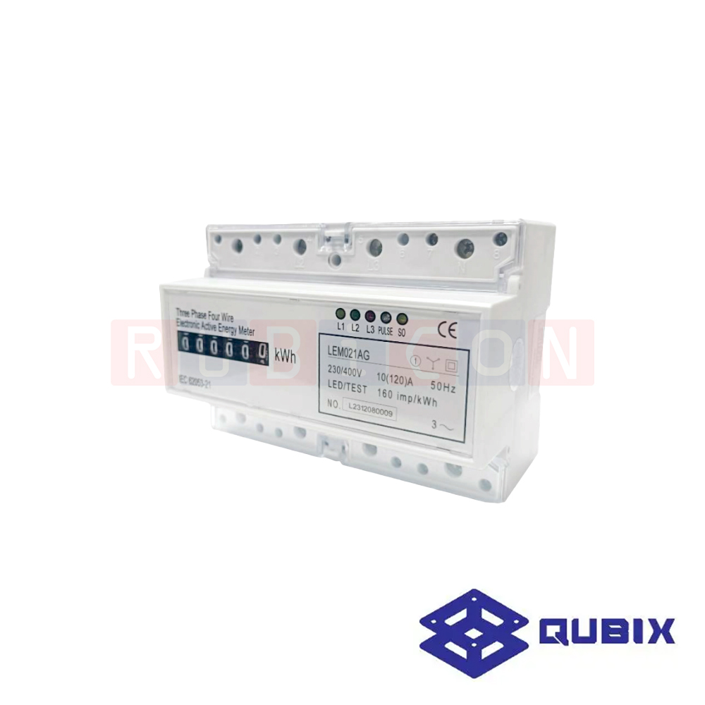 QUBIX LEM021 380-400 VAC มิเตอร์วัดค่าพลังงานไฟฟ้าแบบยึดราง DIN (DIN RAIL EIECTONIC ENERGY METER)