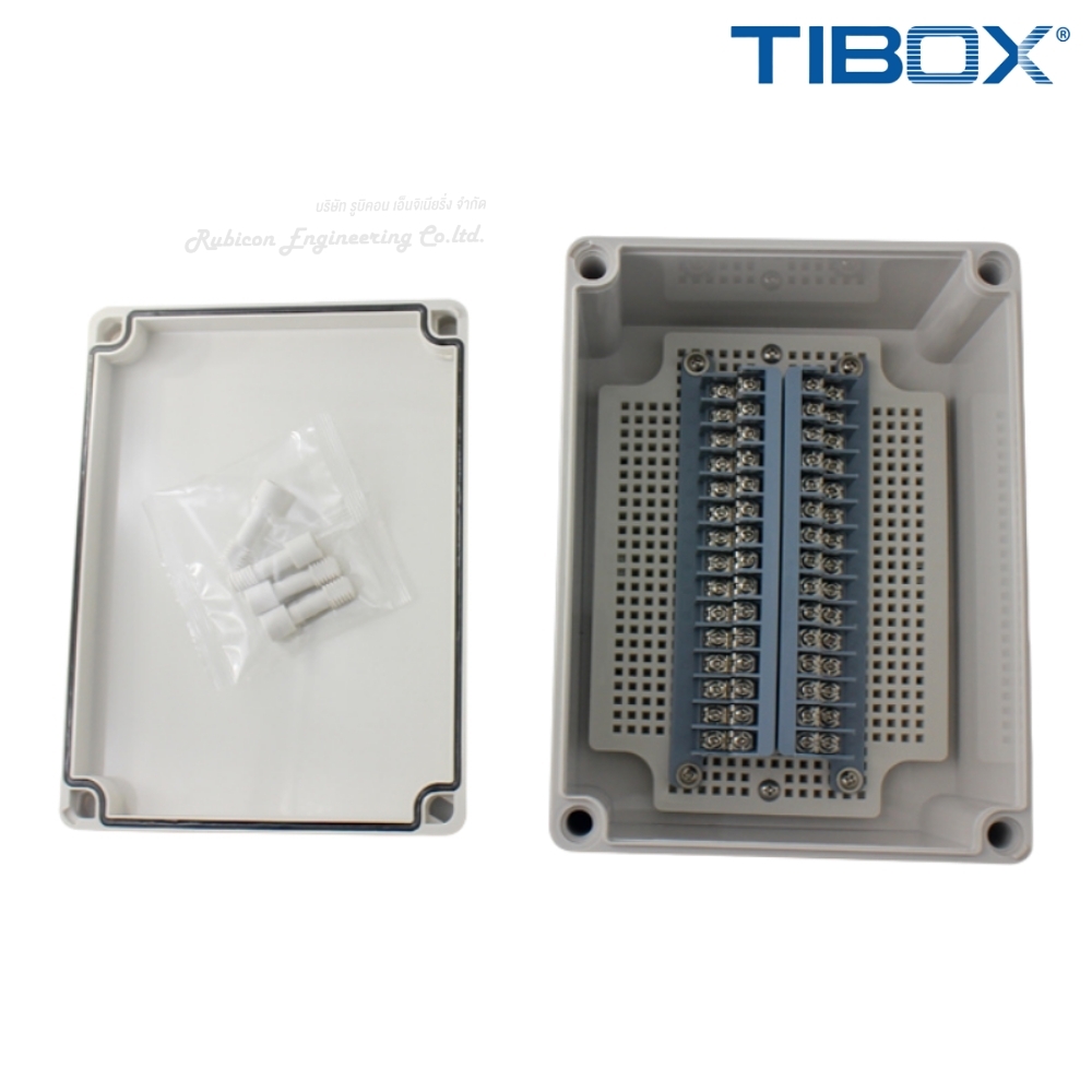 TIBOX TJ-30P-S กล่องพลาสติก พร้อมเทอร์มินอลบล็อก (Plastic Terminal Block Box IP66) 30Pole 10A Size : 200x150x100 mm.